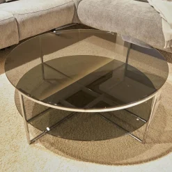 Hülsta Couchtische|Couchtisch Fonis Getönte Glasplatte Schwarz Gestell Chrom Glänzend