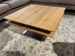 Ronald Schmitt Design Couchtische|Couchtisch H 509 Evita Tischplatte Massivholz Wildeiche Bianco Geölt Drehbar Und Ausfahrbar Gestell Edelstahl