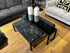 Bielefelder Werkstätten Couchtische|Couchtisch Hudson Platte Marmor Terrazzo Portoro Schwarz Gestell Metall Bronze Matt