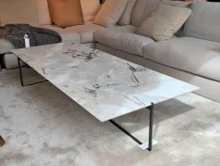 Baxter Couchtische|Couchtisch Icaro Stone Marmor White Marble Untergestell Mattschwarz Lackiert