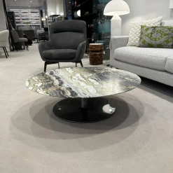 Minotti Couchtische|Couchtisch Jigger Platte Dedalus Marmor Beige Grau Gestell Aluminium Glänzend Lackiert Bronze Schwarz