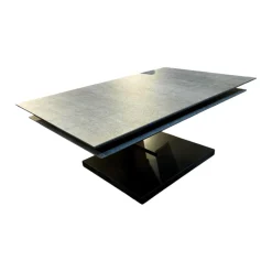 Ronald Schmitt Design Couchtische|Couchtisch K 666 Platte Keramik Zement Anthrazit Säule Und Sockel RAL 9005 Schwarz Lackiert Rollbar Ausziehbar