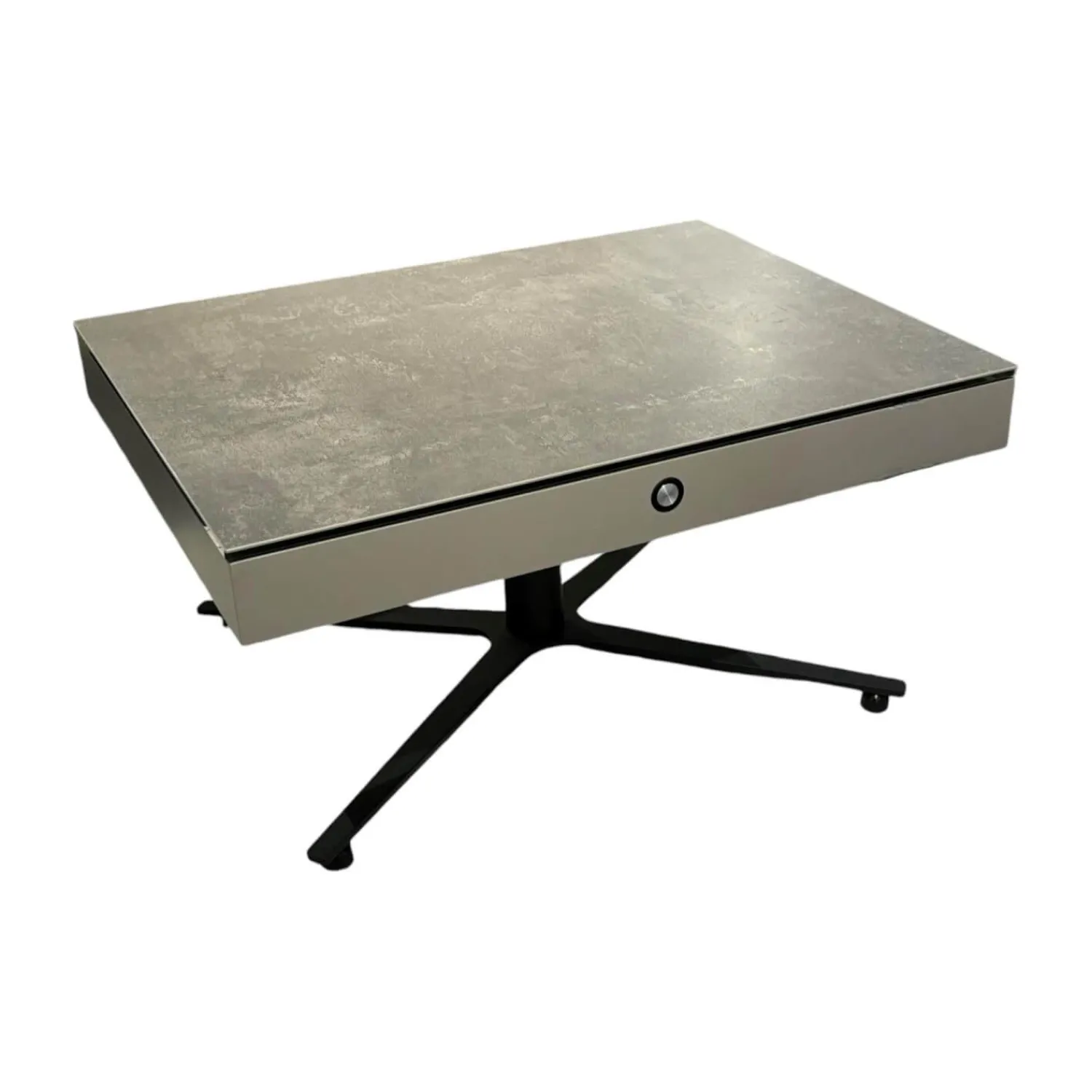 Ronald Schmitt Design Couchtische|Couchtisch K 585 Sesam Platte Keramik Fokos Piombo Grau Korpus MDF Sikkens E4 05 45 Taupe Grau Braun Fuß RAL 9005 Tiefschwarz Lackiert Rollbar Mit Höhenverstellung