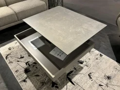 Ronald Schmitt Design Couchtische|Couchtisch K 585 Sesam Platte Keramik Fokos Piombo Grau Korpus MDF Sikkens E4 05 45 Taupe Grau Braun Fuß RAL 9005 Tiefschwarz Lackiert Rollbar Mit Höhenverstellung