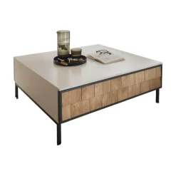 Loddenkemper Couchtische|Couchtisch Legno Bianco KS24 Noto Lack Bianco Weiß Matt Absetzung Eiche Massiv Schindeloptik