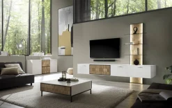 Loddenkemper Couchtische|Couchtisch Legno Bianco KS24 Noto Lack Bianco Weiß Matt Absetzung Eiche Massiv Schindeloptik