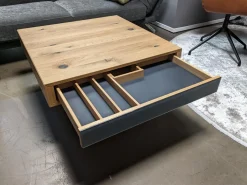 Team 7 Couchtische|Couchtisch Lift Eiche Wild Naturöl Lade Einseitig Farbglas Anthrazit Matt