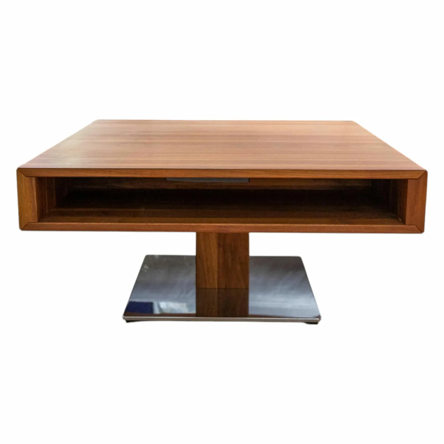 Team 7 Couchtische|Couchtisch Lift Nussbaum Natur Bodenplatte Stahl Verchromt Stufenverstellbar