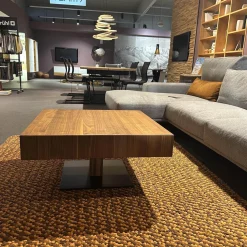 Team 7 Couchtische|Couchtisch Lift Platte Nussbaum Geölt Bodenplatte Stahl Schwarz Matt Front Farbglas Schwarz