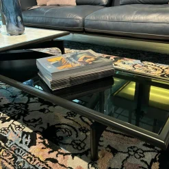 Rolf Benz Couchtische|Couchtisch Liv Platte Klarglas Unterseite Und Gestell Buche Verkehrsschwarz Matt Lackiert