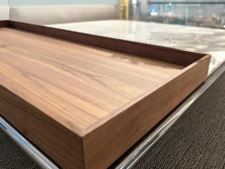 Cassina Couchtische|Couchtisch Mex Hi Tischplatte Marmor Calacatta Oro Lucido Weiß Beige Gestell Metall Verchromt Tablett Amerikanischer Nussbaum Massiv