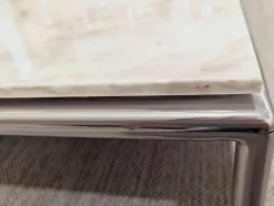 Cassina Couchtische|Couchtisch Mex Hi Tischplatte Marmor Calacatta Oro Lucido Weiß Beige Gestell Metall Verchromt Tablett Amerikanischer Nussbaum Massiv