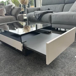 Loddenkemper Couchtische|Couchtisch Minos Parsolplatte Kristallgrau Auszüge Links Und Rechts Weiß