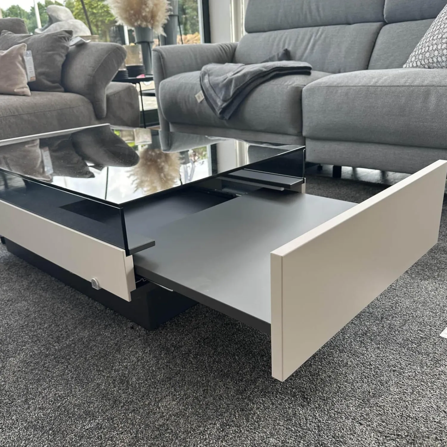 Loddenkemper Couchtische|Couchtisch Minos Parsolplatte Kristallgrau Auszüge Links Und Rechts Weiß