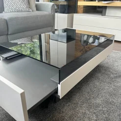 Loddenkemper Couchtische|Couchtisch Minos Parsolplatte Kristallgrau Auszüge Links Und Rechts Weiß