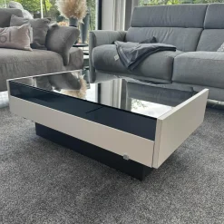 Loddenkemper Couchtische|Couchtisch Minos Parsolplatte Kristallgrau Auszüge Links Und Rechts Weiß