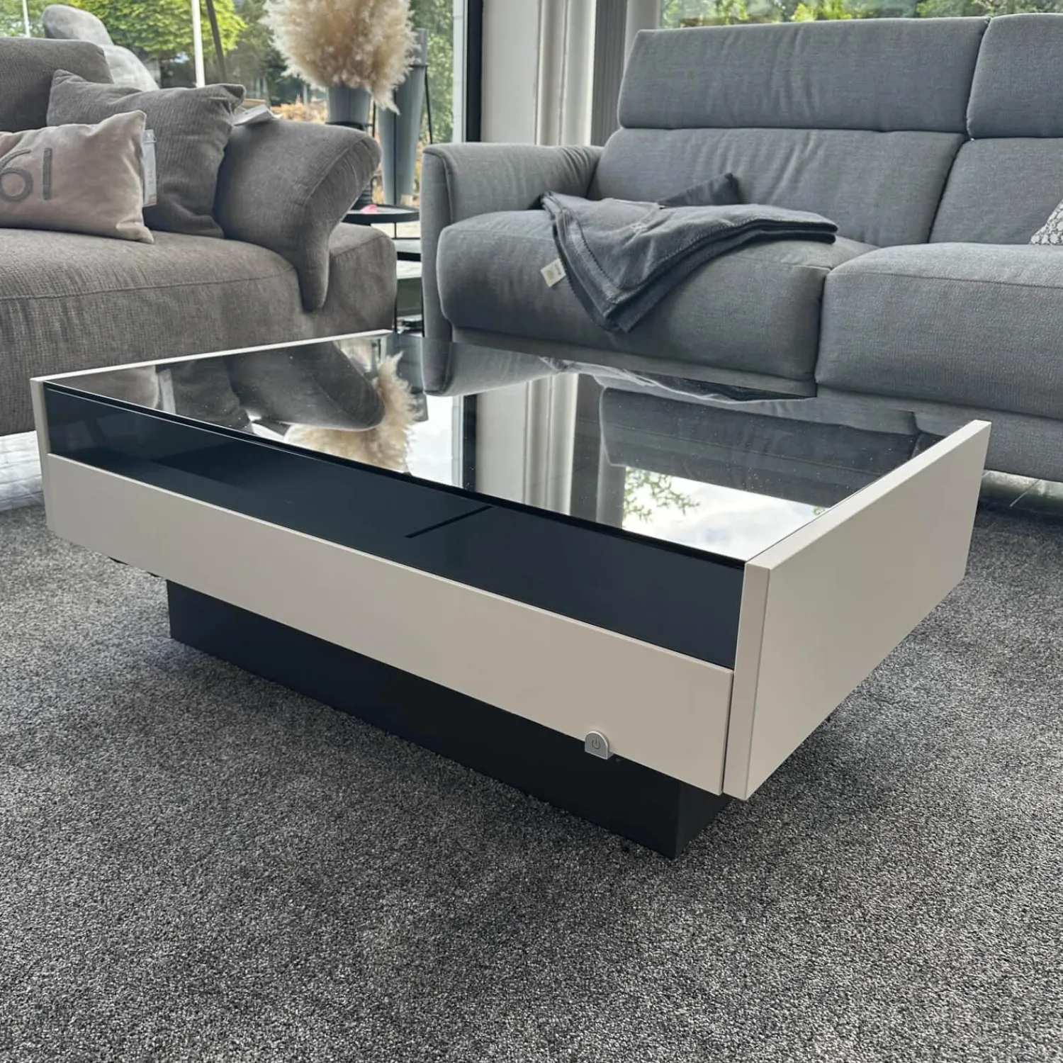 Loddenkemper Couchtische|Couchtisch Minos Parsolplatte Kristallgrau Auszüge Links Und Rechts Weiß