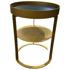 Draenert Couchtische|Couchtisch Night 1385 Platte MDF Lederbezogen 89001 Gestell Goldfarben Mit Zwischenablage