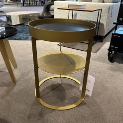 Draenert Couchtische|Couchtisch Night 1385 Platte MDF Lederbezogen 89001 Gestell Goldfarben Mit Zwischenablage