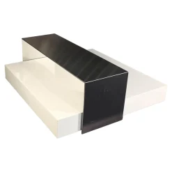 Cassina Couchtische|Couchtisch Note Niedrig Mit Rollen Lack Glänzend Weiß Und Brücke Aluminium Eloxiert