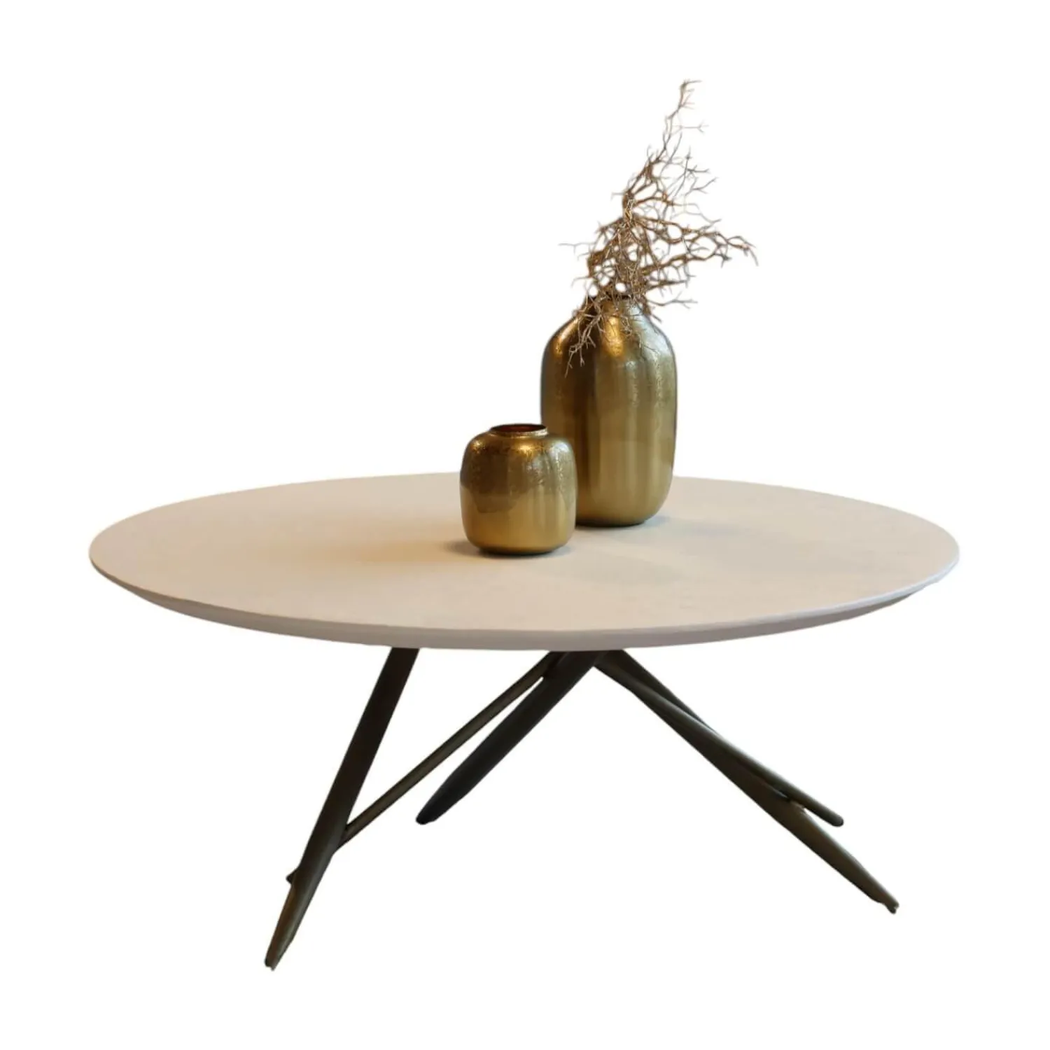 Bretz Couchtische|Couchtisch Ohlinda Type J 118 L Rund WS White Stone Weiß Gestell Gold Lackiert