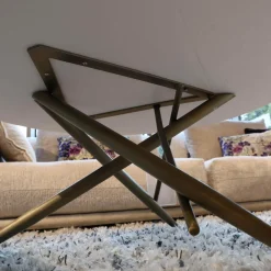 Bretz Couchtische|Couchtisch Ohlinda Type J 118 L Rund WS White Stone Weiß Gestell Gold Lackiert