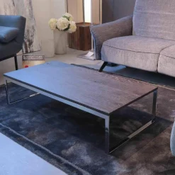 Paul Lindberg Couchtische|Couchtisch Patin Eiche Meteor Grau Lackiert Gestell Verchromt Glänzend