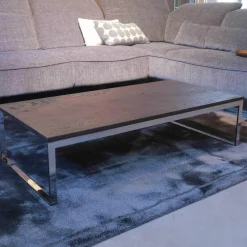 Paul Lindberg Couchtische|Couchtisch Patin Eiche Meteor Grau Lackiert Gestell Verchromt Glänzend