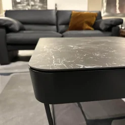 Bacher Couchtische|Couchtisch Prego Platte Keramik Matt Rock Schwarz Silber Korpus Lack Matt Tiefschwarz Gestell Schwarz Tiefmatt Pulverbeschichtet