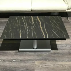 Ronald Schmitt Design Couchtische|Couchtisch Quichotte Platte Keramik Noir Desire Schwarz Gestell Metall Silberfarbig Lackiert Mit Drehbarer Platte