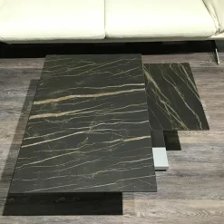 Ronald Schmitt Design Couchtische|Couchtisch Quichotte Platte Keramik Noir Desire Schwarz Gestell Metall Silberfarbig Lackiert Mit Drehbarer Platte