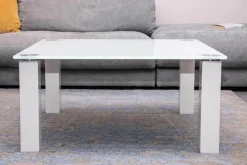 Eve Collection Couchtische|Couchtisch Rimini Optiwhiteplatte Applikationen in Titansilber Füße RAL 9003 HG