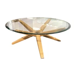 Team 7 Couchtische|Couchtisch Stern Platte Klarglas Gestell Eiche Weißöl