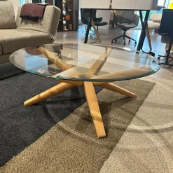 Team 7 Couchtische|Couchtisch Stern Platte Klarglas Gestell Eiche Weißöl