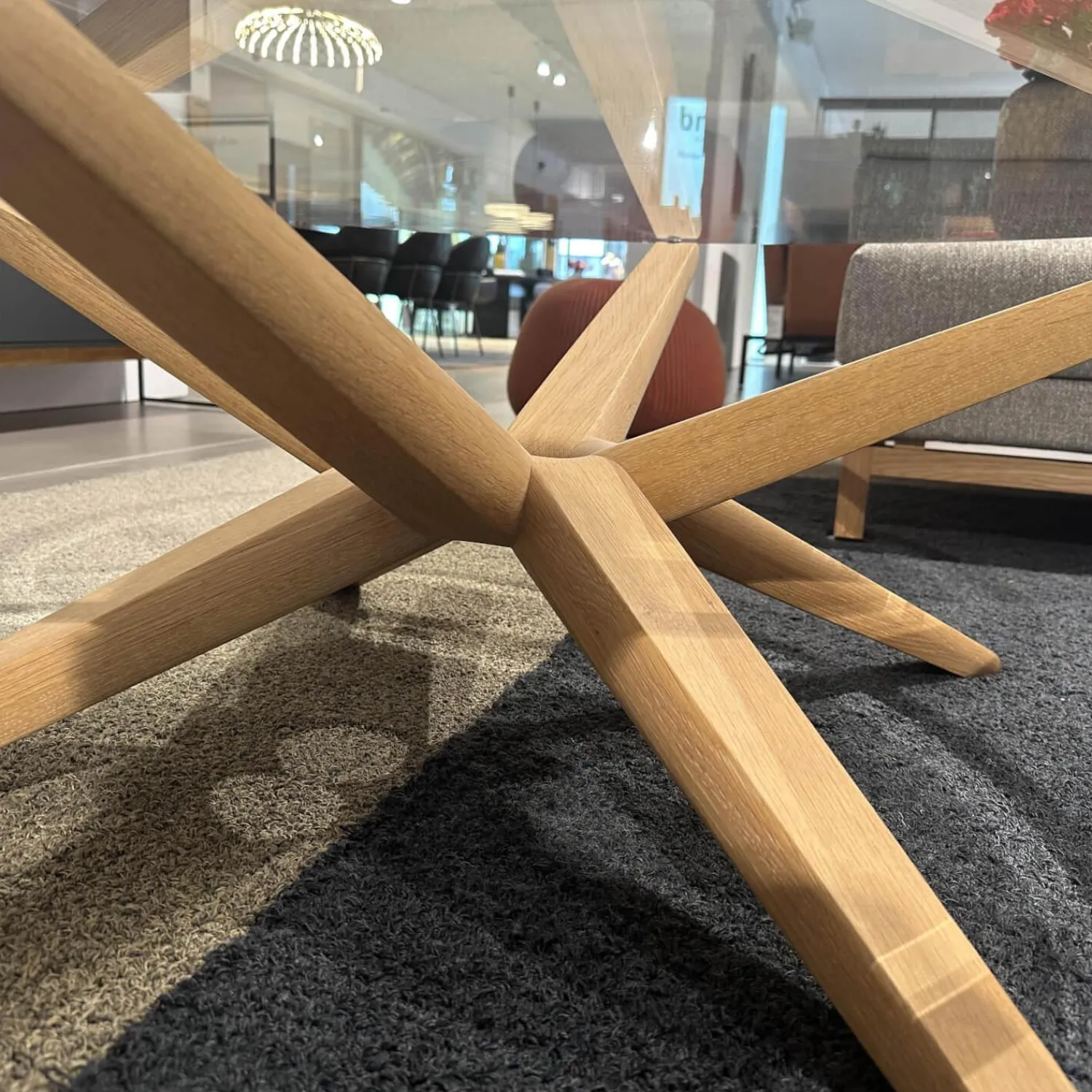 Team 7 Couchtische|Couchtisch Stern Platte Klarglas Gestell Eiche Weißöl