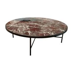 Papadatos Couchtische|Couchtisch Symi Platte Marmor Rosso Levanto Rot Weiß Gestell Stahl Schwarz Pulverbeschichtet