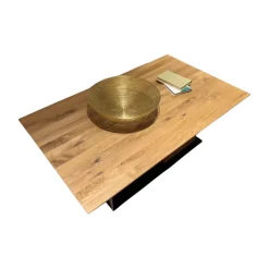 Natura Couchtische|Couchtisch Tucson Platte Wildeiche Massiv Geölt Bodenplatte Metall Schwarz