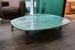 Baxter Couchtische|Couchtisch Vietri Tischplatte Marmor Türkis Gestell Esche Gefärbt Nussbaumfarbig