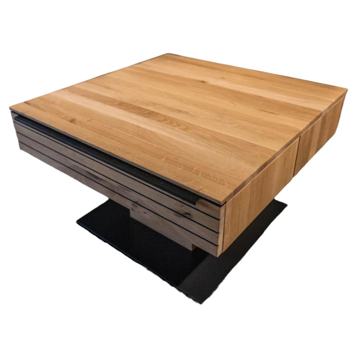 WK Wohnen Couchtische|Couchtisch WK 490 Baristo Asteiche Bianco Rillenoptik Mit Liftfunktion Und Schubkästen