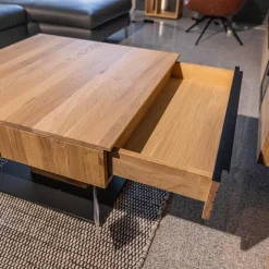 WK Wohnen Couchtische|Couchtisch WK 490 Baristo Asteiche Bianco Rillenoptik Mit Liftfunktion Und Schubkästen