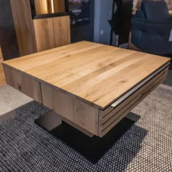 WK Wohnen Couchtische|Couchtisch WK 490 Baristo Asteiche Bianco Rillenoptik Mit Liftfunktion Und Schubkästen