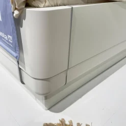 Hülsta Polsterbetten|Doppelbett Multi Bed 4271 Lack Weiß Aufsatzpolster Leder 5126 Mocca Braun Mit Konsolen Und Beleuchtung Ohne Matratze Und Lattenrost