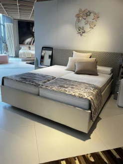 RÖWA Polsterbetten|Doppelbett Someo Gestell Stoff Soft Basic RM766 Beige Kopfteil Stoff Pure Origami RM779 Grau