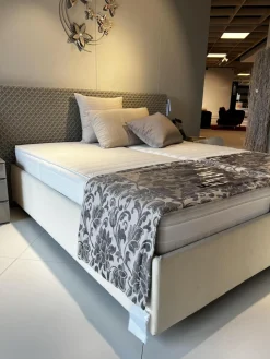 RÖWA Polsterbetten|Doppelbett Someo Gestell Stoff Soft Basic RM766 Beige Kopfteil Stoff Pure Origami RM779 Grau