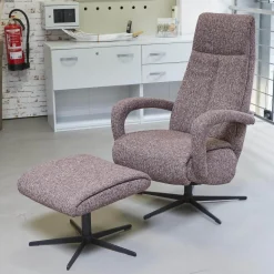 Activineo Relaxsessel|Drehsessel Boss Mit Hocker Stoff Oasis 205 Cabarnet Kreuzdrehfuß Metall Schwarz