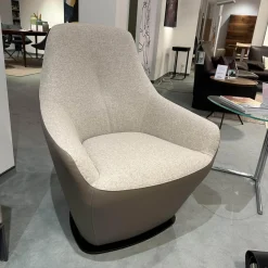 Leolux Relaxsessel|Drehsessel Cantate 682 101 Innen Stoff Divina Melange 2 220 Grau Außen Leder Ceras Brindle 2110 Beige