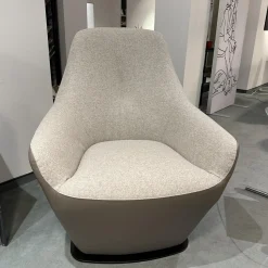 Leolux Relaxsessel|Drehsessel Cantate 682 101 Innen Stoff Divina Melange 2 220 Grau Außen Leder Ceras Brindle 2110 Beige