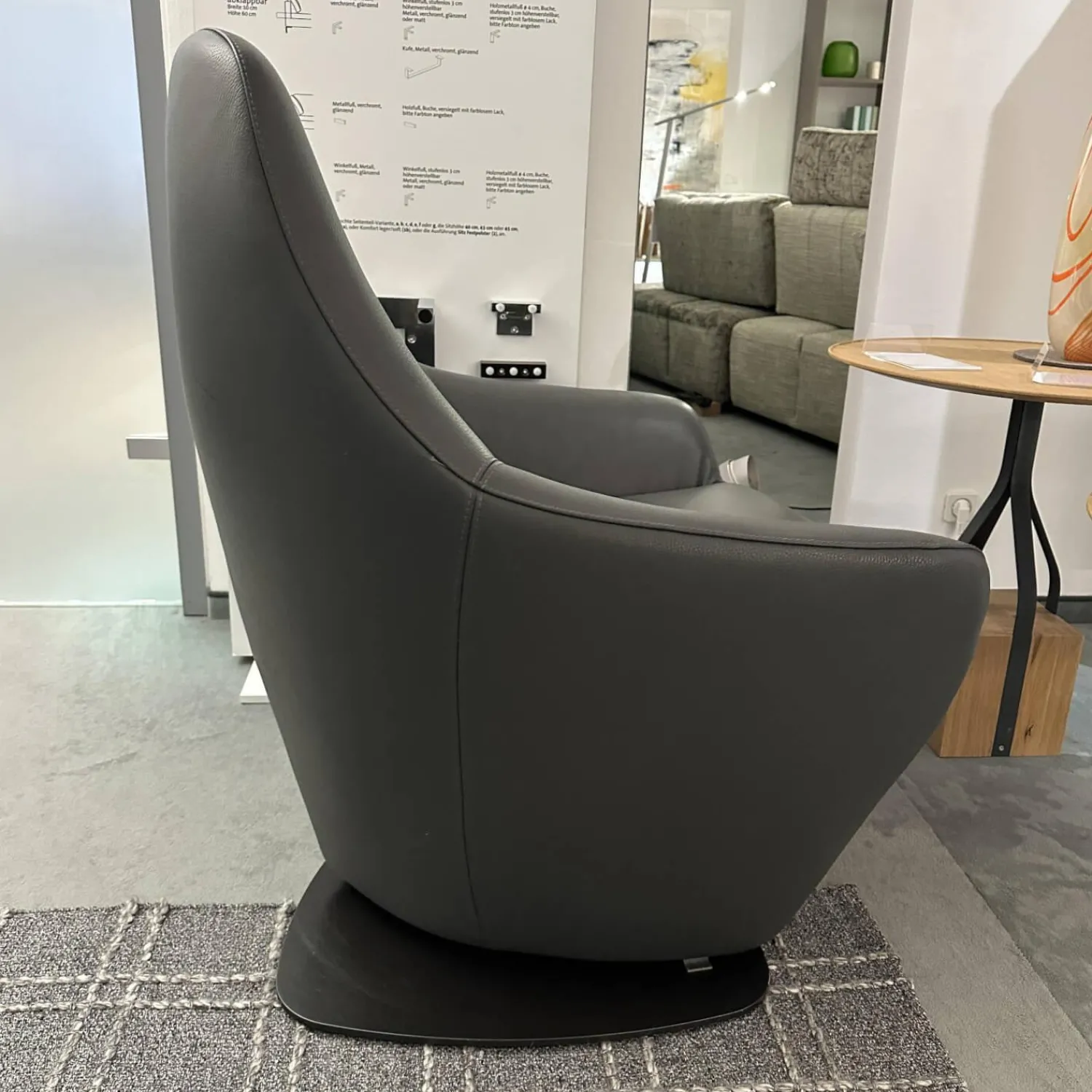 Leolux Relaxsessel|Drehsessel Cantate 682 101 Leder Senso 3906 Ombra Anthrazit Stahlfuß Epoxy Nut Schwarz Mit Memospindel