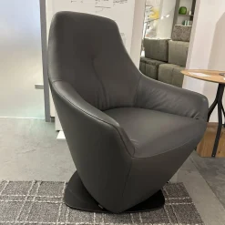 Leolux Relaxsessel|Drehsessel Cantate 682 101 Leder Senso 3906 Ombra Anthrazit Stahlfuß Epoxy Nut Schwarz Mit Memospindel