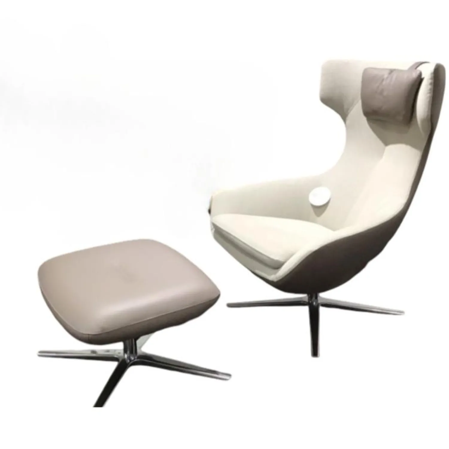 Leolux Relaxsessel|Drehsessel Caruzzo Leder Ceras Brindle Außen Stoff Prairie Weiß mit Hocker